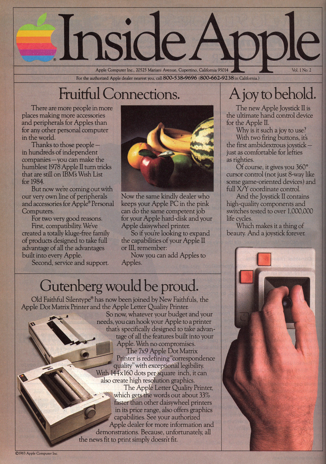 “Inside Apple” vol. 1, no. 2 insert from Byte 1/83 (page 1)