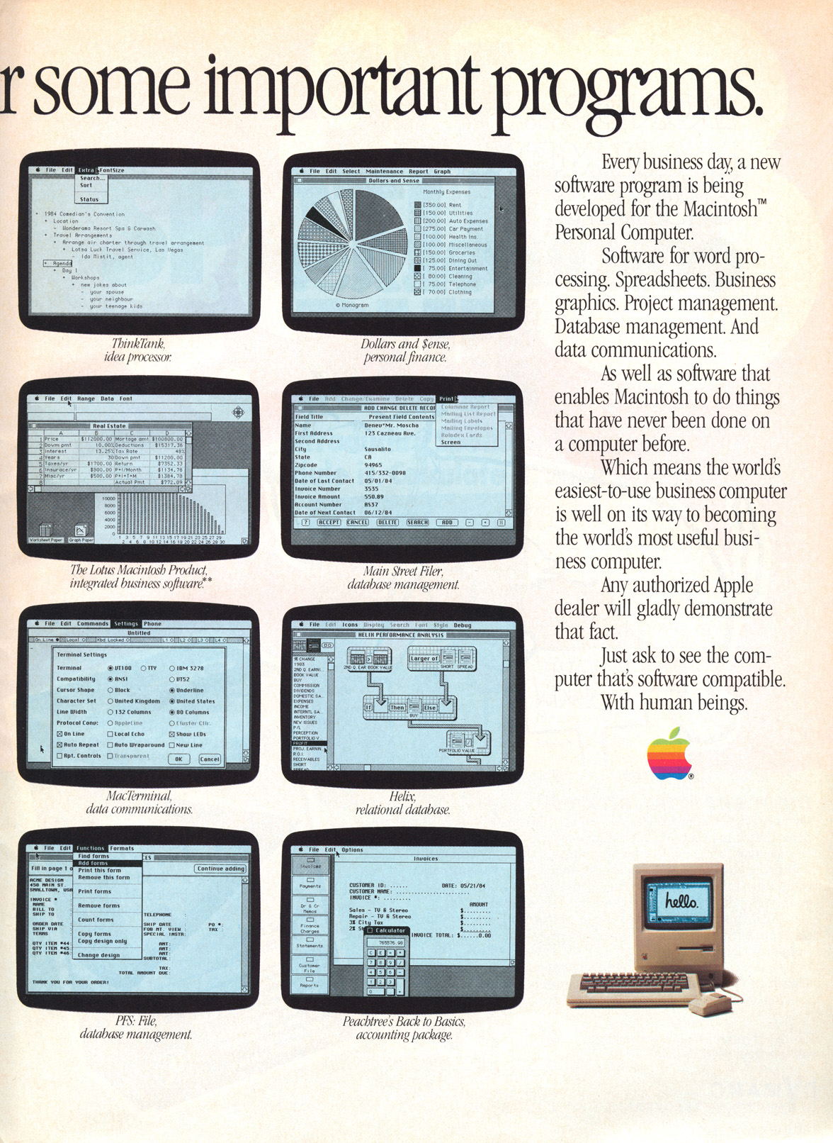 Macintosh software advertisement from Personal Computing 11/1984 (page 2)