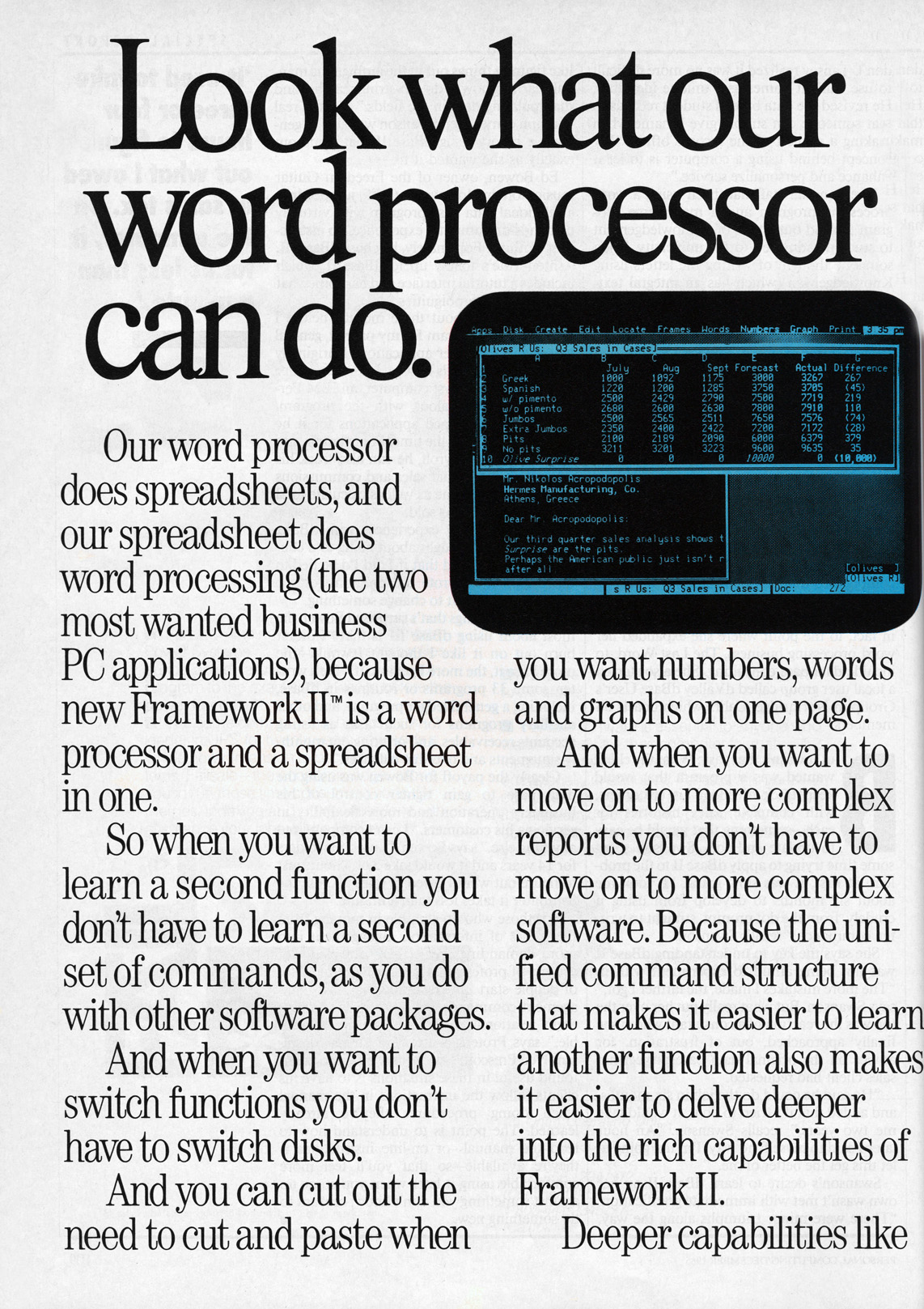 Framework II advertisement from Personal Computing 12/85 (page 1)