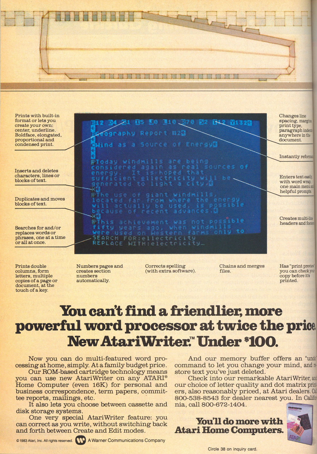 AtariWriter advertisement from Byte 11/83