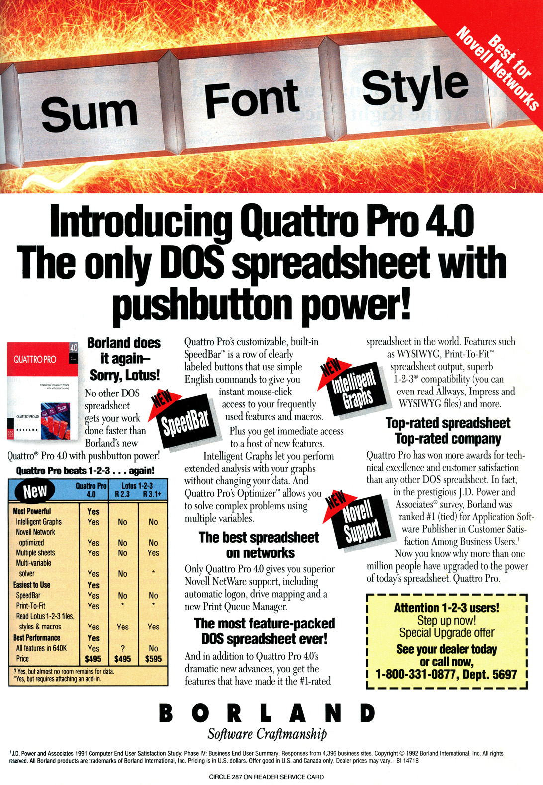 Quattro Pro 4.0 advertisement from PC Magazine 8/92