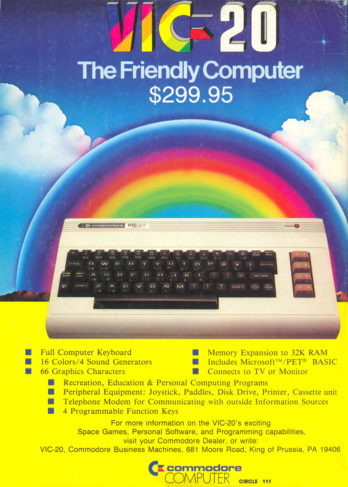 Commodore VIC-20 advertisement from Personal Computing 3/82