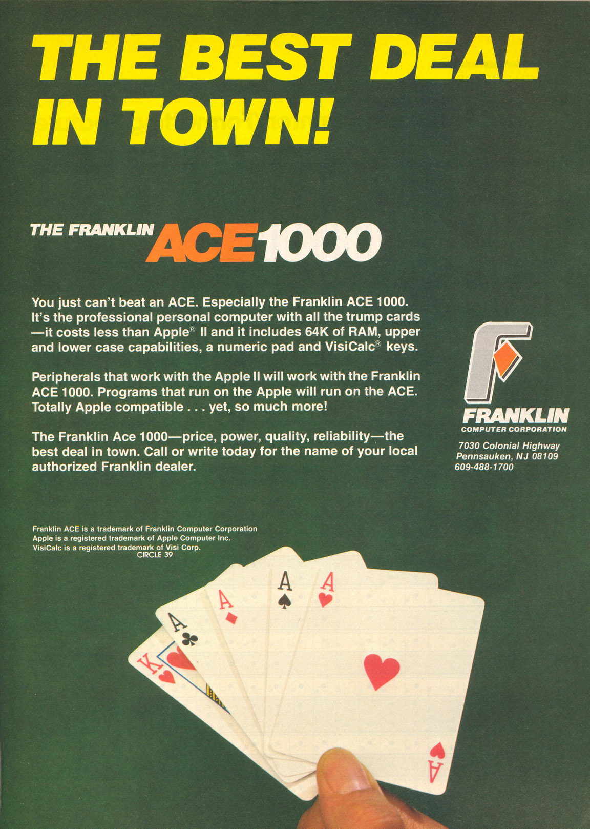 Franklin Ace 1000 advertisement from Personal Computing 8/82 (page 2)