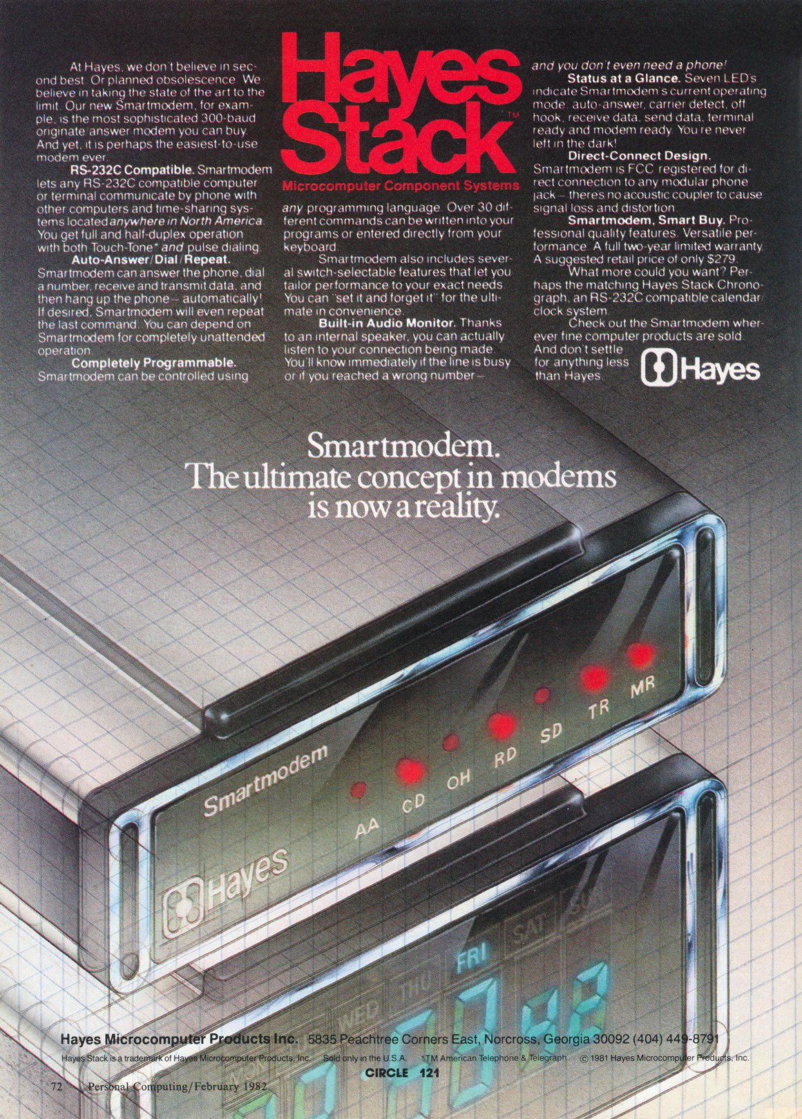 Hayes Smartmodem advertisement from Personal Computing 2/82