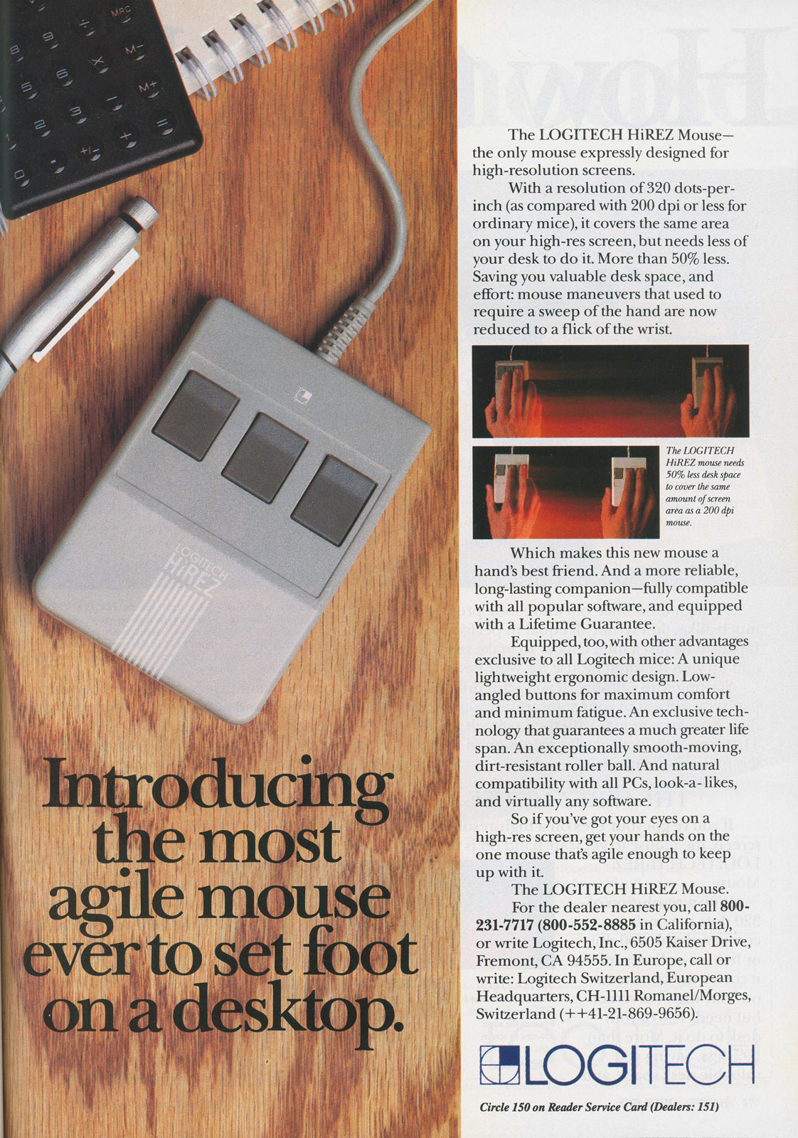 Logitech HiREZ Mouse advertisement from Byte 7/88 (page 1)