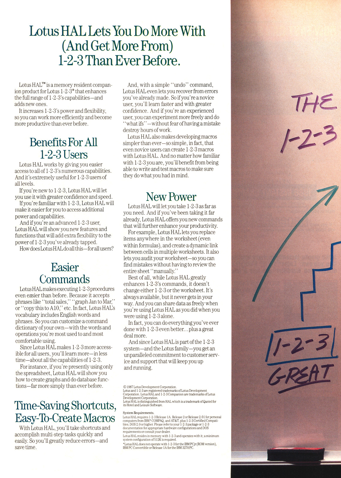 Lotus 1-2-3 advertisement from Personal Computing 3/87 (page 1)