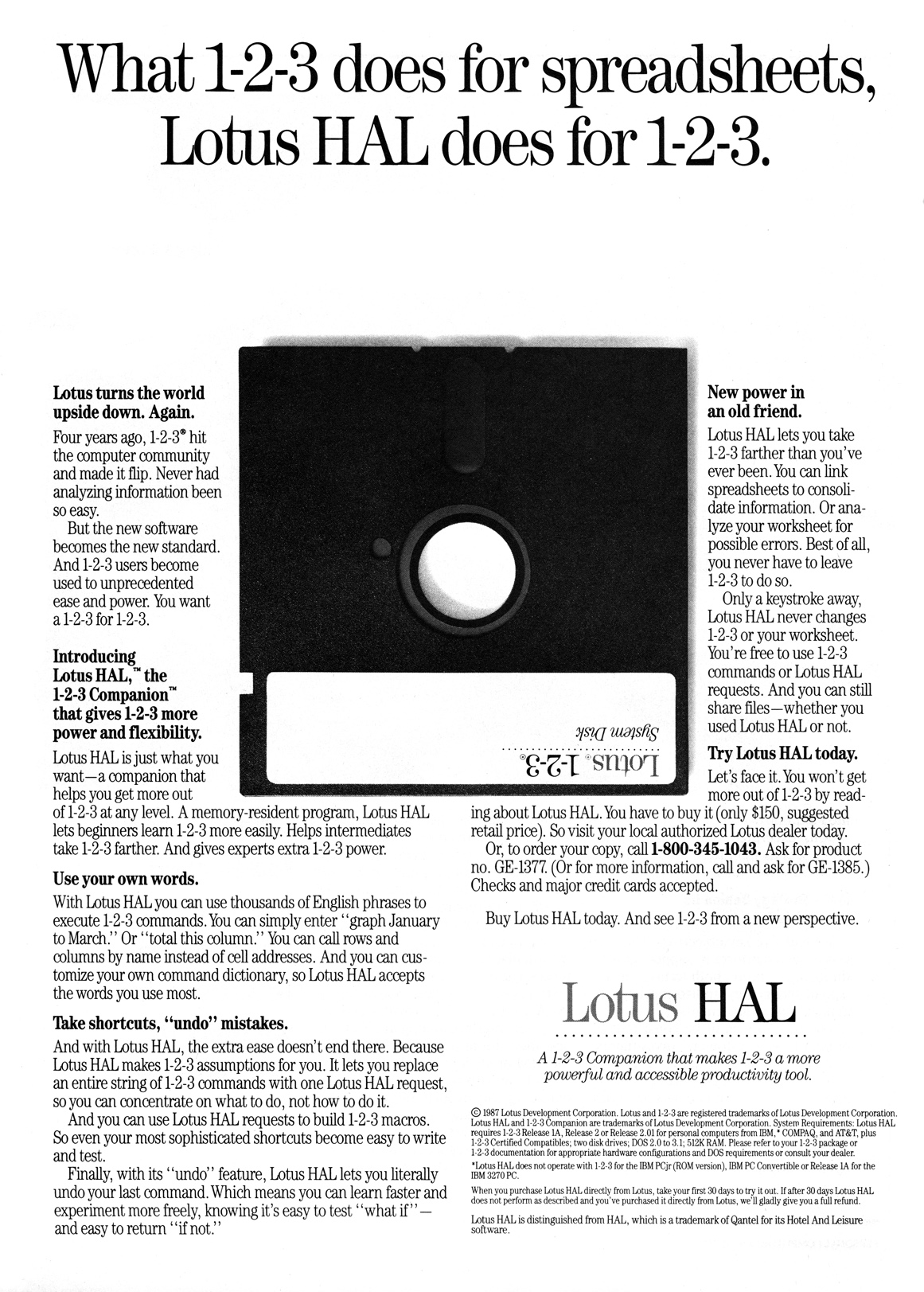 Lotus HAL advertisement from Personal Computing 6/87