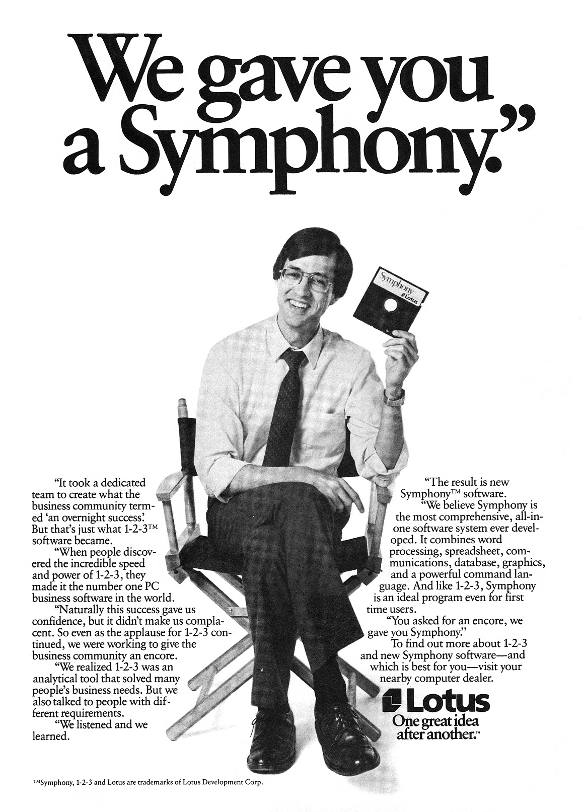 Lotus Symphony advertisement from Personal Computing 1/87 (page 2)