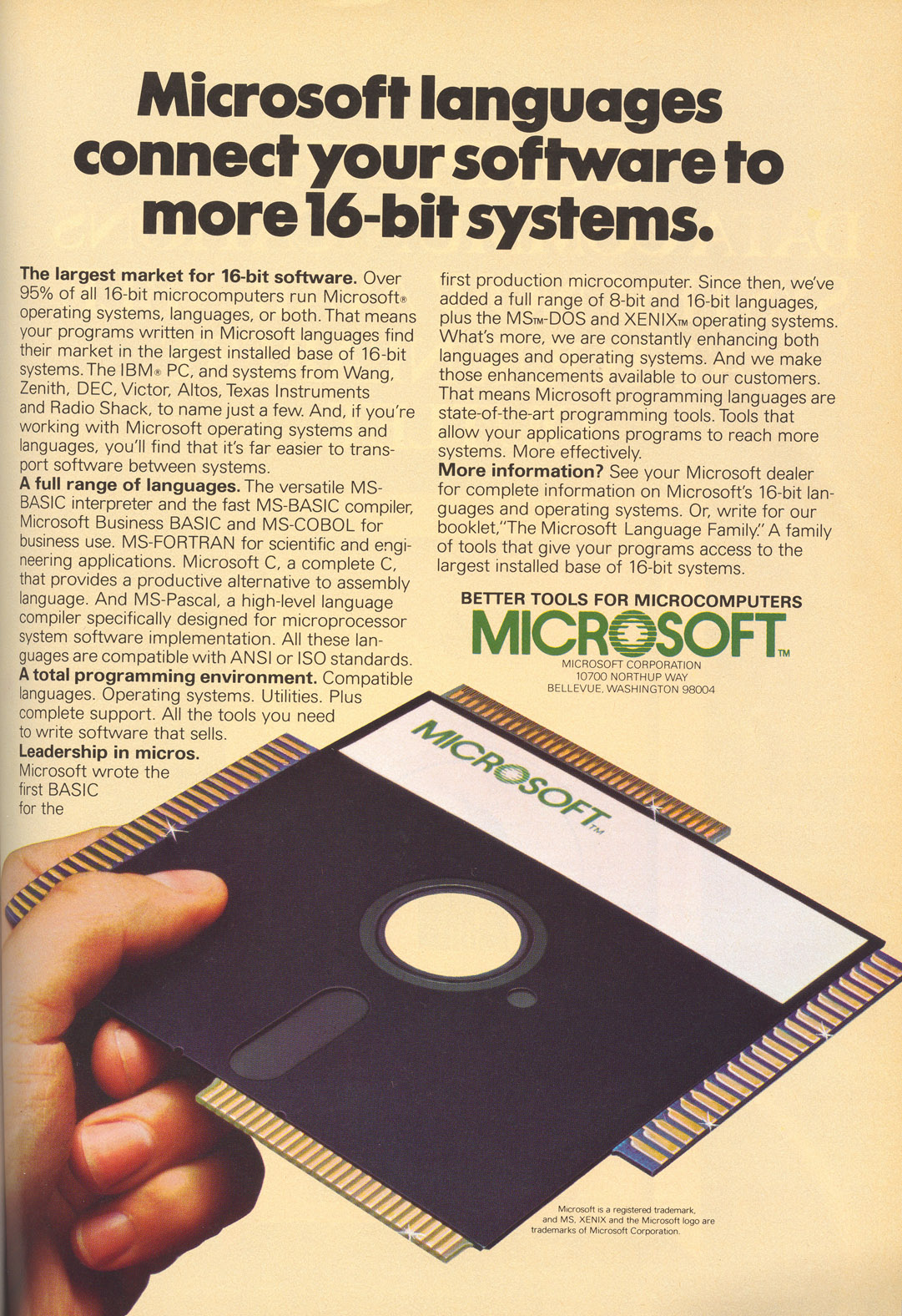 Microsoft programming languages advertisement from Byte 11/83