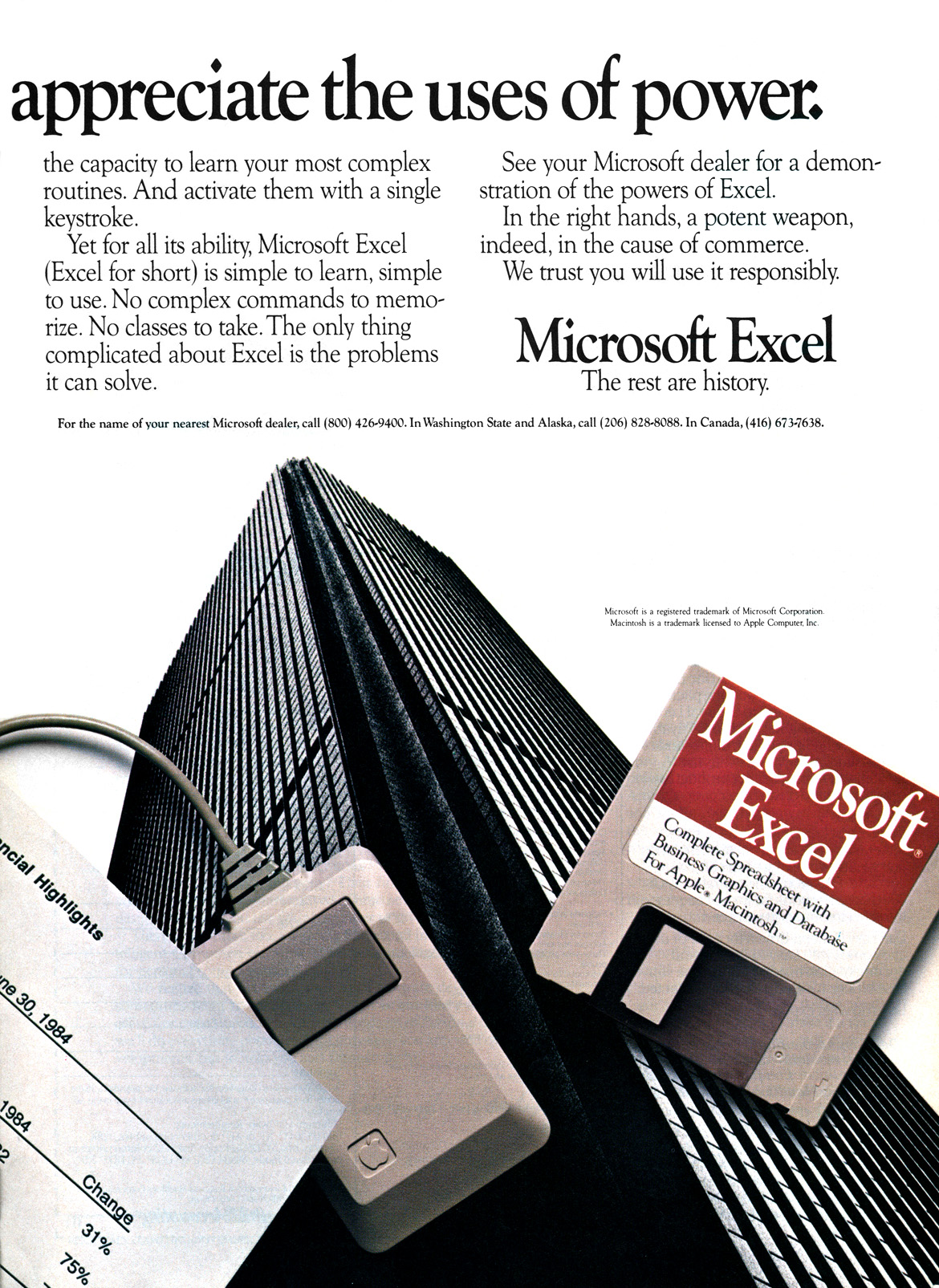 Excel for Macintosh advertisement from Personal Computing 11/85 (page 2)