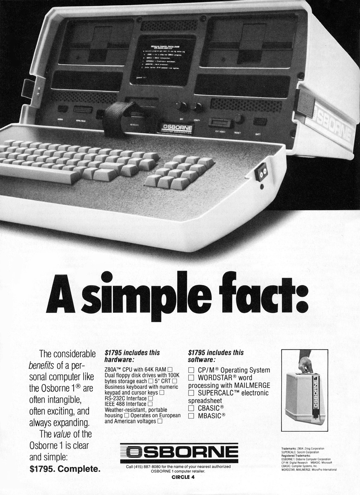 Osborne 1 advertisement from Personal Computing 2/82