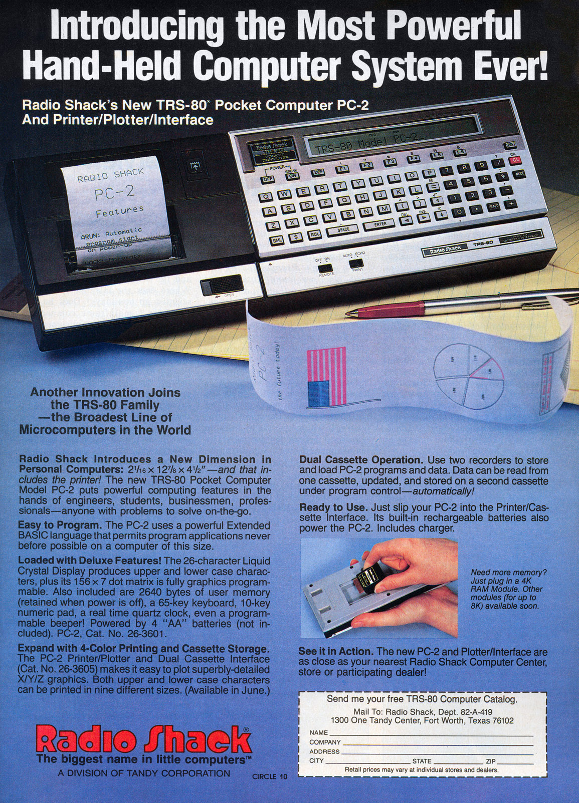 TRS-80 Pocket Computer advertisement from Personal Computing 7/82