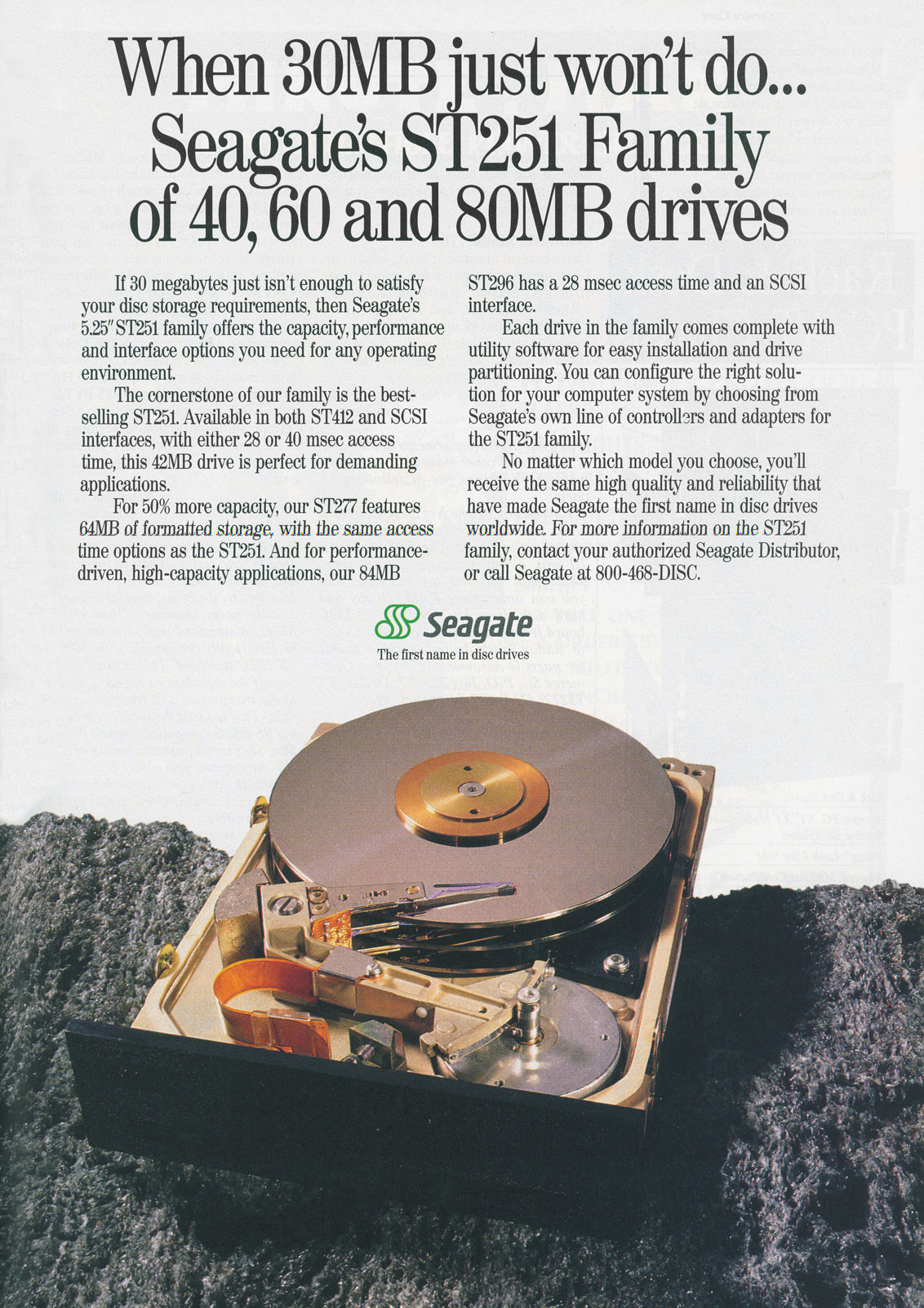 Seagate ST251 advertisement from Byte 2/89