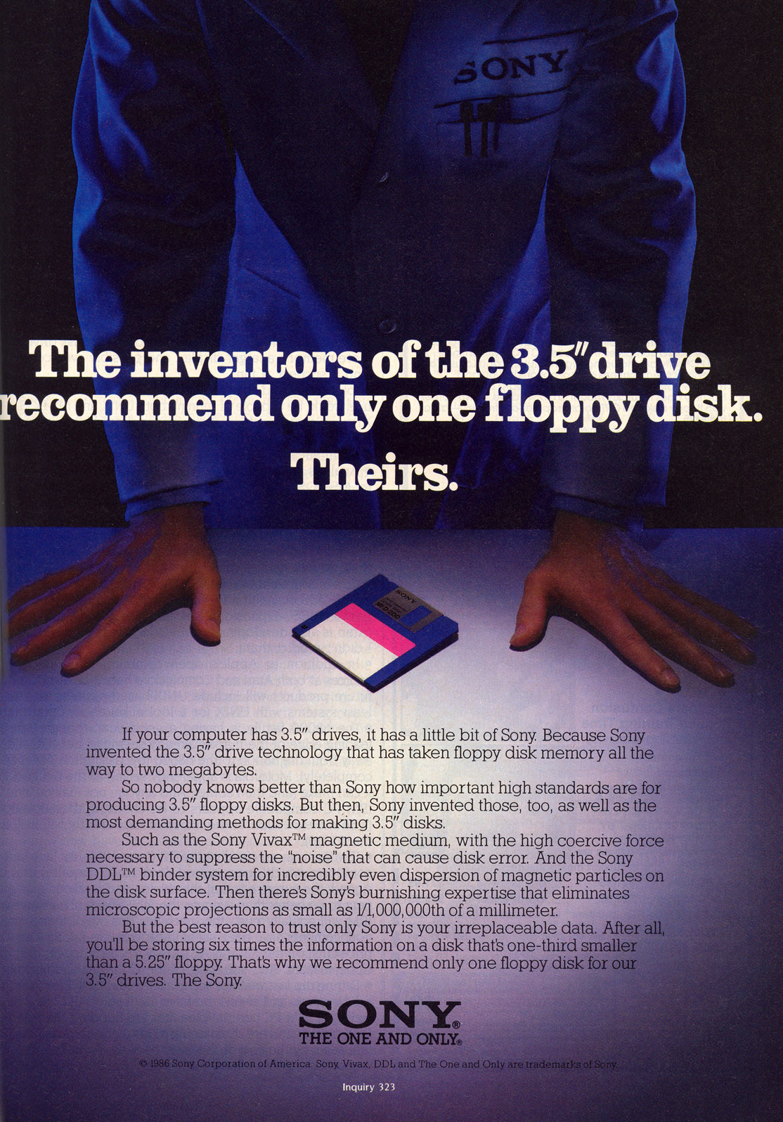 Sony disks advertisement from Byte 9/86