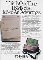 Toshiba T1100 PLUS advertisement from Byte 9/86