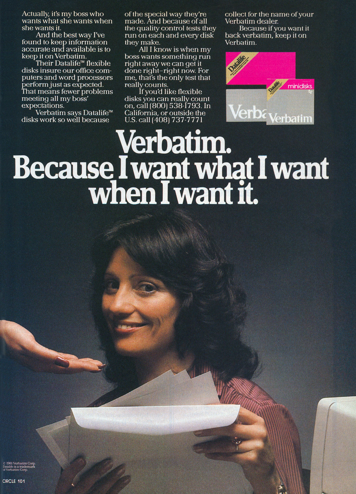 Verbatim disks advertisement from Personal Computing 7/82