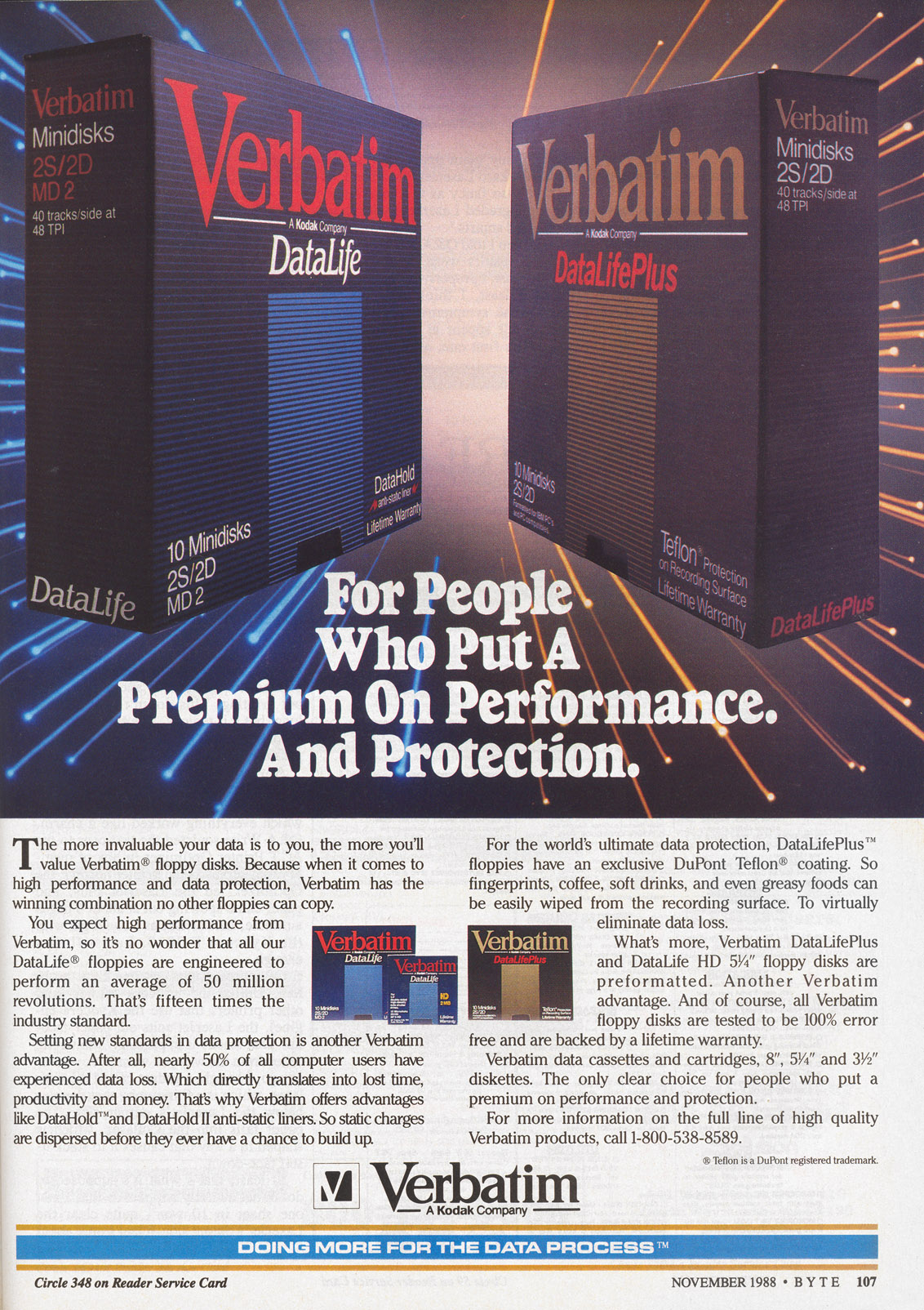 Verbatim disks advertisement from Byte 12/88