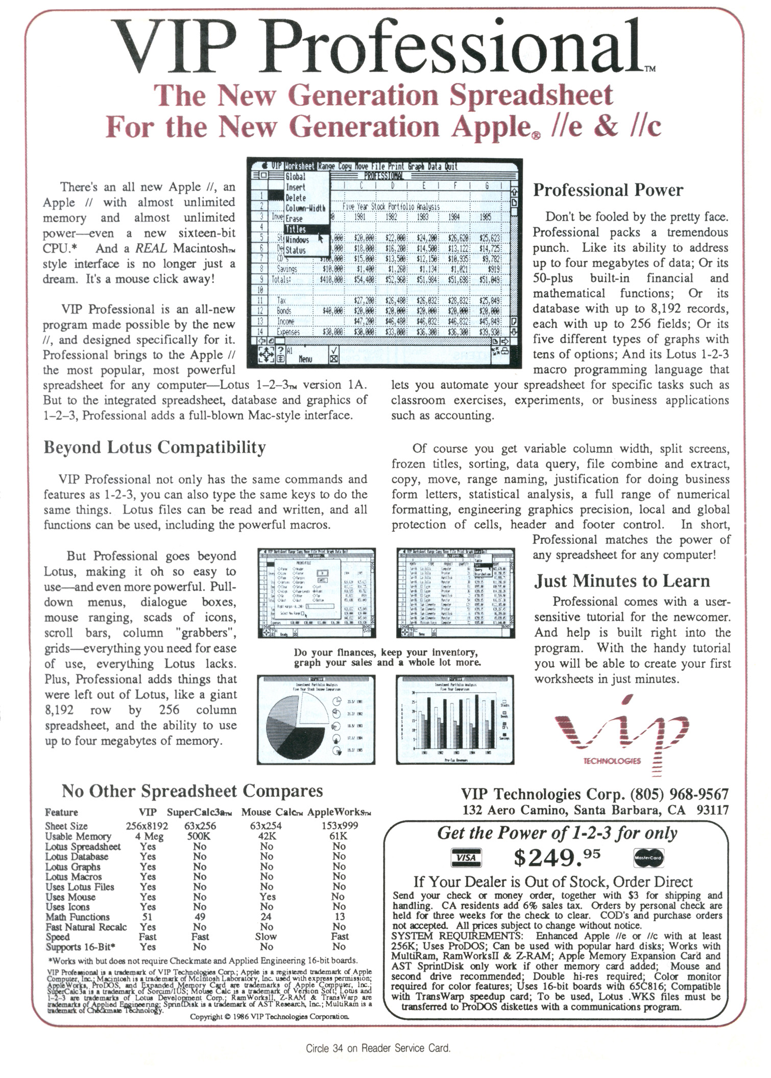 VIP Professional advertisement from inCider 9/86