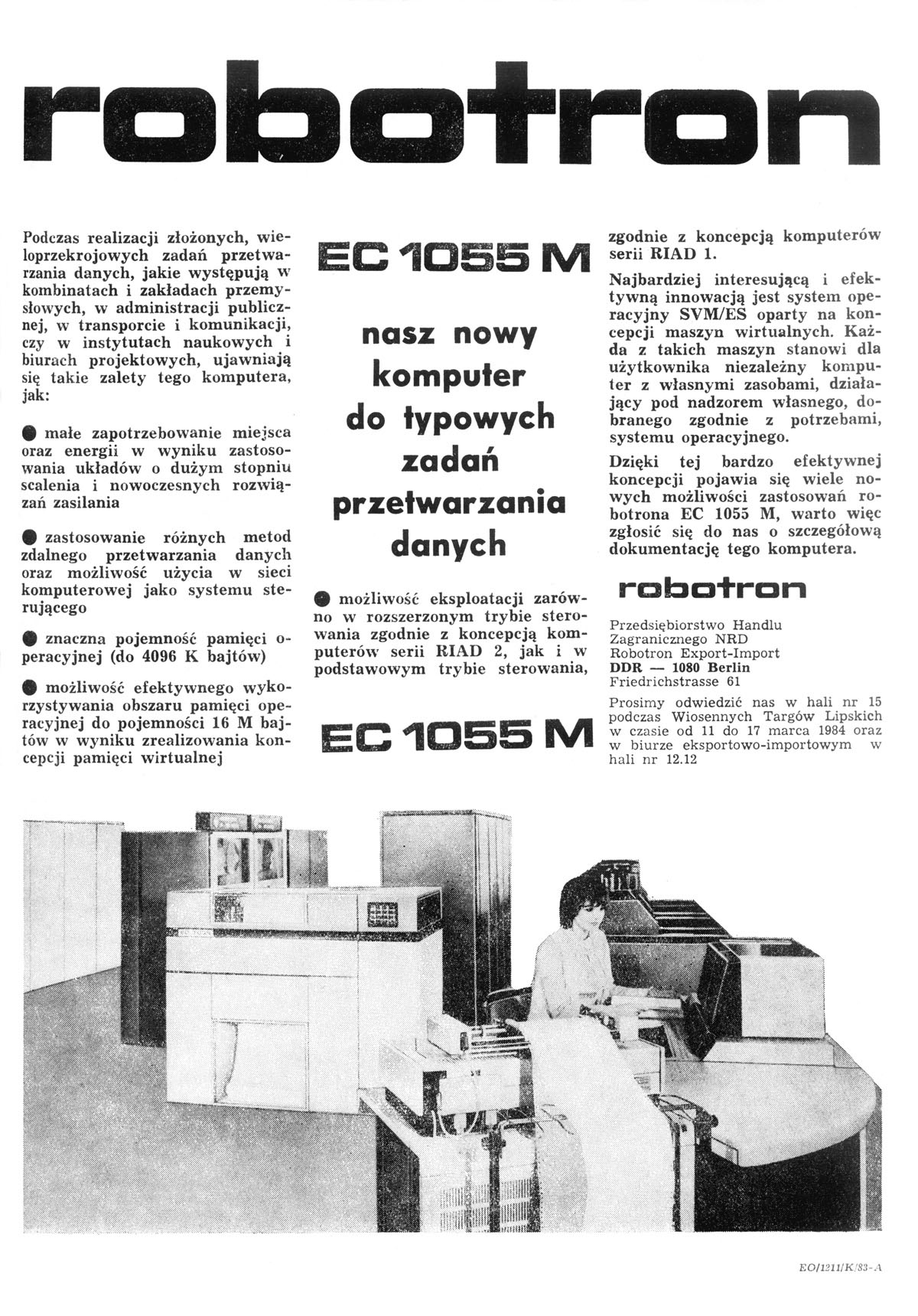 Robotron EC 1055 M advertisement, Informatyka 2/84