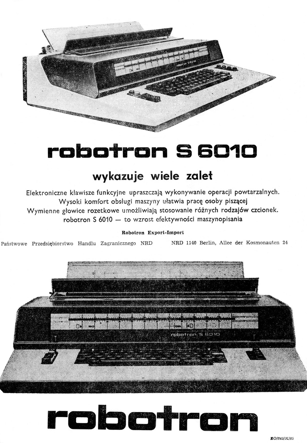 Robotron S 6010 advertisement, Informatyka 5/85