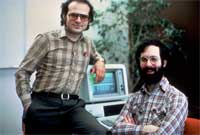 The authors of the first computer spreadsheet and their creation on IBM PC computer (photograph courtesy of Dan Bricklin and Bob Frankston)