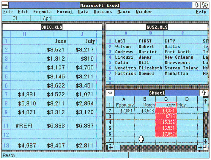 <i>Excel</i> makes it easy to transfer data. Here we cut a range from the spreadsheet on the left of the screen and pasted it into the spreadsheet on the lower right.