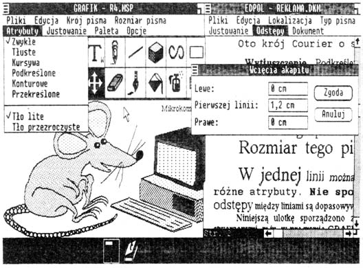 2. EDPOL (polonized WINDOWS WRITE) i GRAFIK (polonized WINDOWS PAINT) on the desktop of fully polonized system MS-WINDOWS.