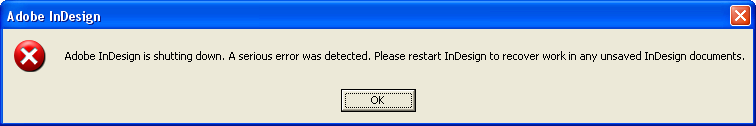 Adobe InDesign error message