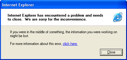 Internet Explorer error message