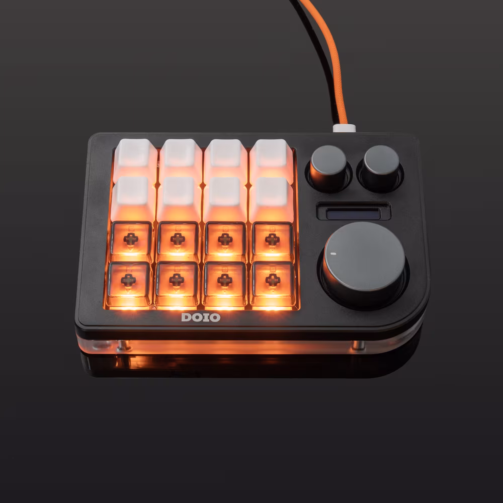 Megadolon Triple Knob Macro Pad with RAMA Grid keycaps and Cerakey ceramic keycaps